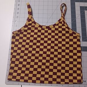 ARQ Yellow and Brown Checkered Crop Tank Top Organic Cotton MED